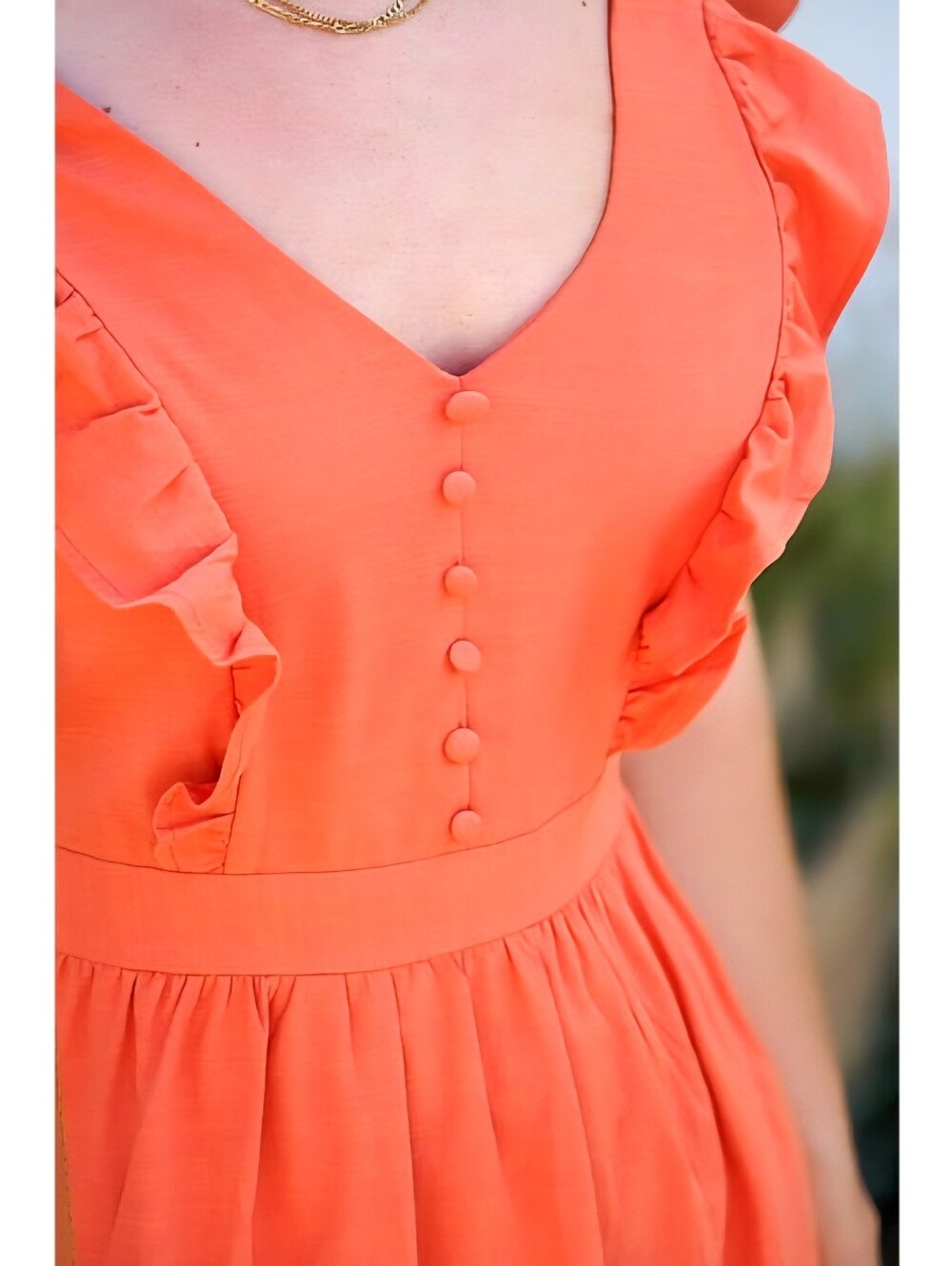 Pumpkin Spice Orange Mini Dress With Ruffles Flutter Sleeves - Picture 4 of 4